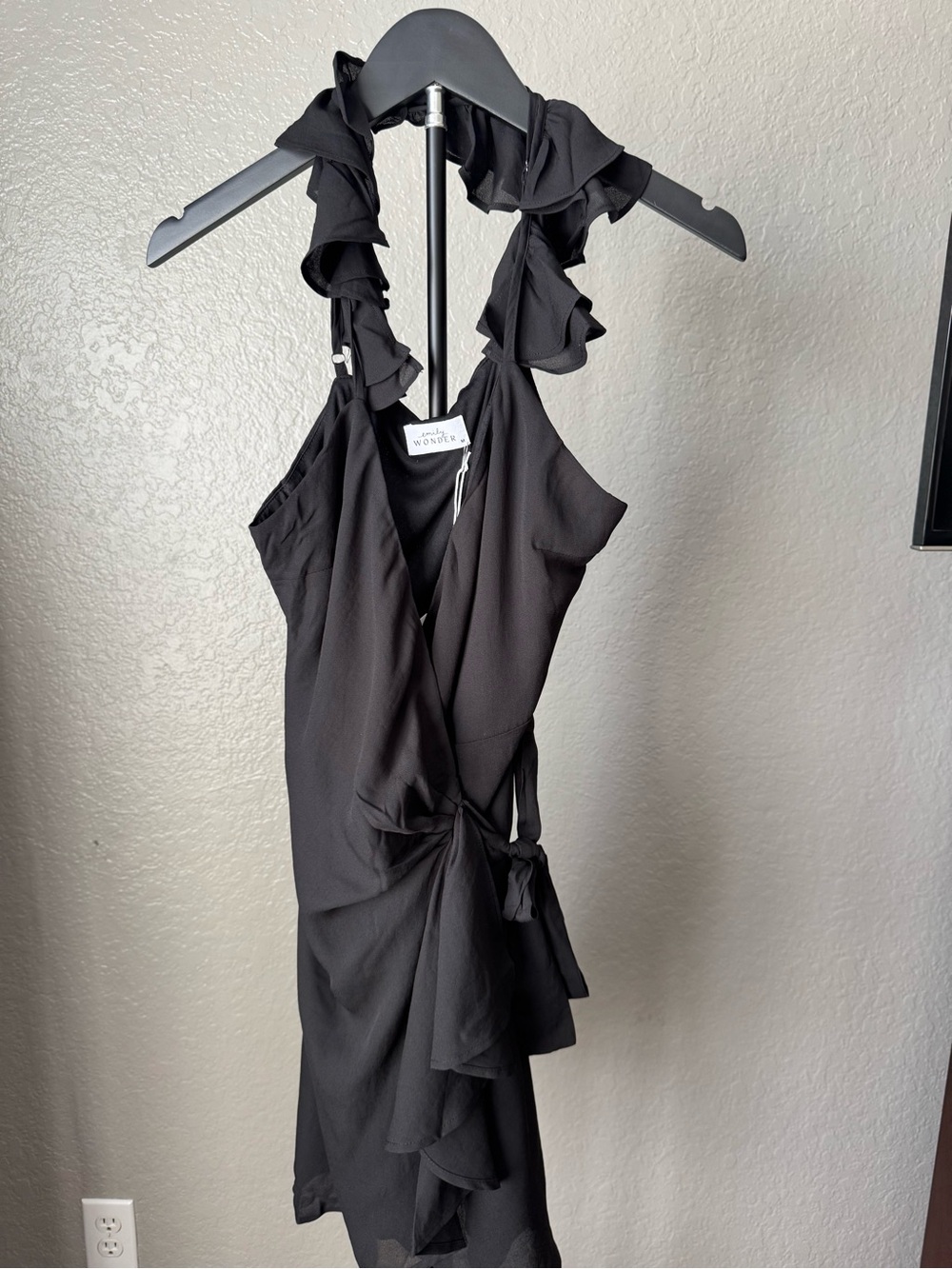 New with tag -Ruffled Halter Wrap Dress - Black